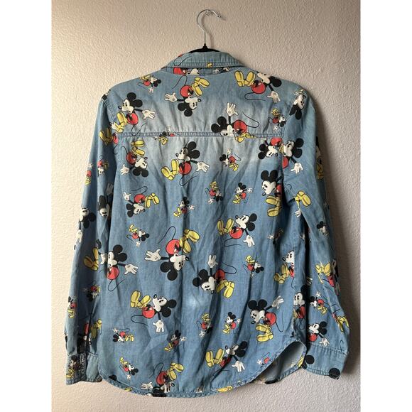 Disney Mickey Mouse Chambray Denim Button-Down Shirt Size 8 UK - Picture 2 of 6